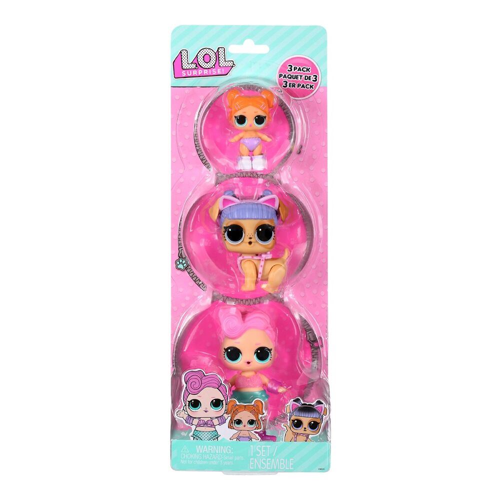 Набор игровых фигурок L.O.L. Surprise! серии OPP Tot + Pet + Lil Sis - Вейвс, Канзас К9, Лил Битс