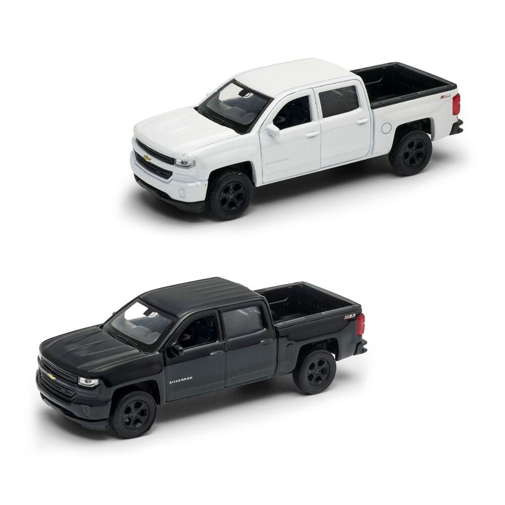 Автомодель TechnoDrive Chevrolet Silverado 2017 (перламутрово-білий/чорний) 1:47 – Метал, інерційна, відкривні двері.