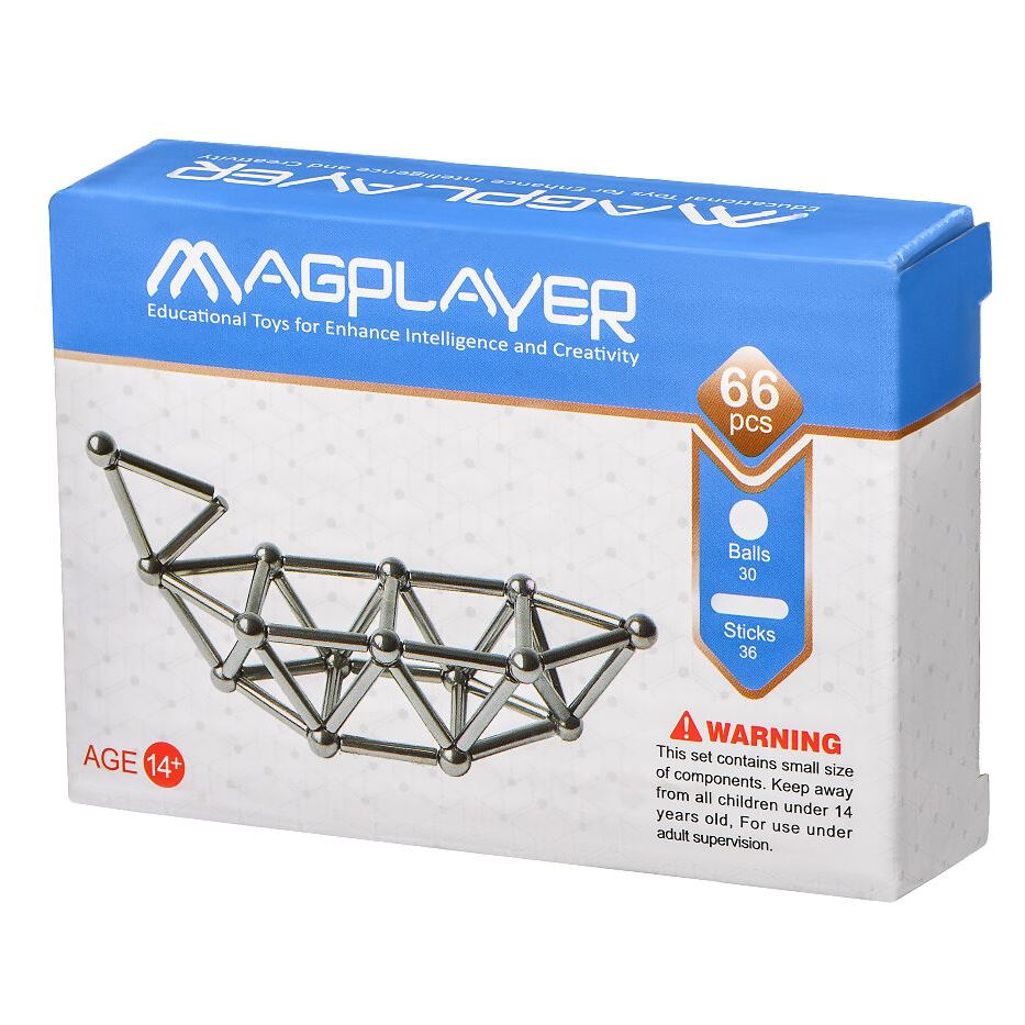 MagPlayer Конструктор Магнітний набір паличок і кульок (66 ел.)