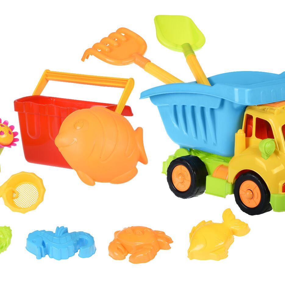 Same Toy Набір для гри з піском Вантажівка жовта кабіна/синій кузов (11 од.)