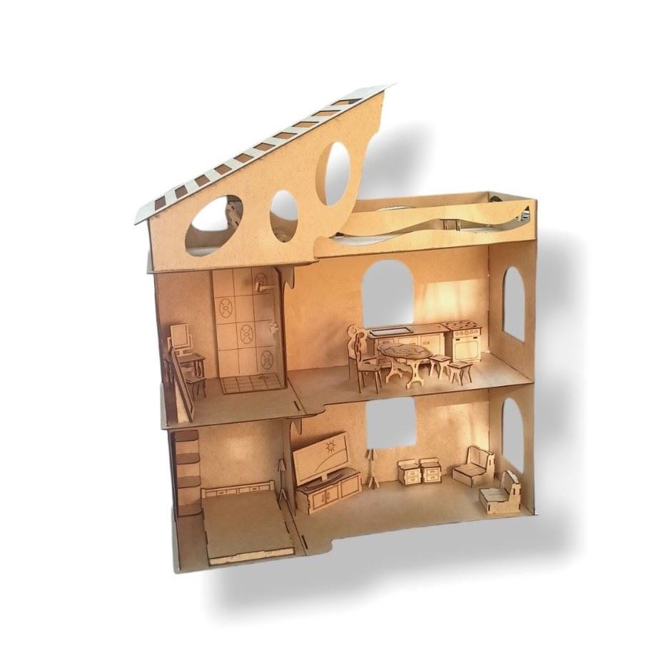 Ляльковий будинок з меблями  для Барбі FlyShip toys 22шт  для самостійного склеювання 550-1042