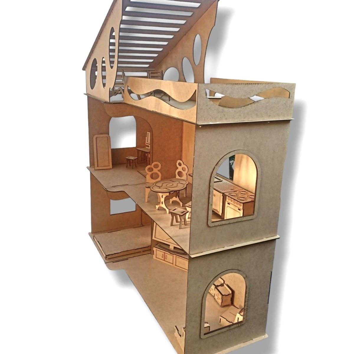 Ляльковий будинок з меблями  для Барбі FlyShip toys 22шт  для самостійного склеювання 550-1042